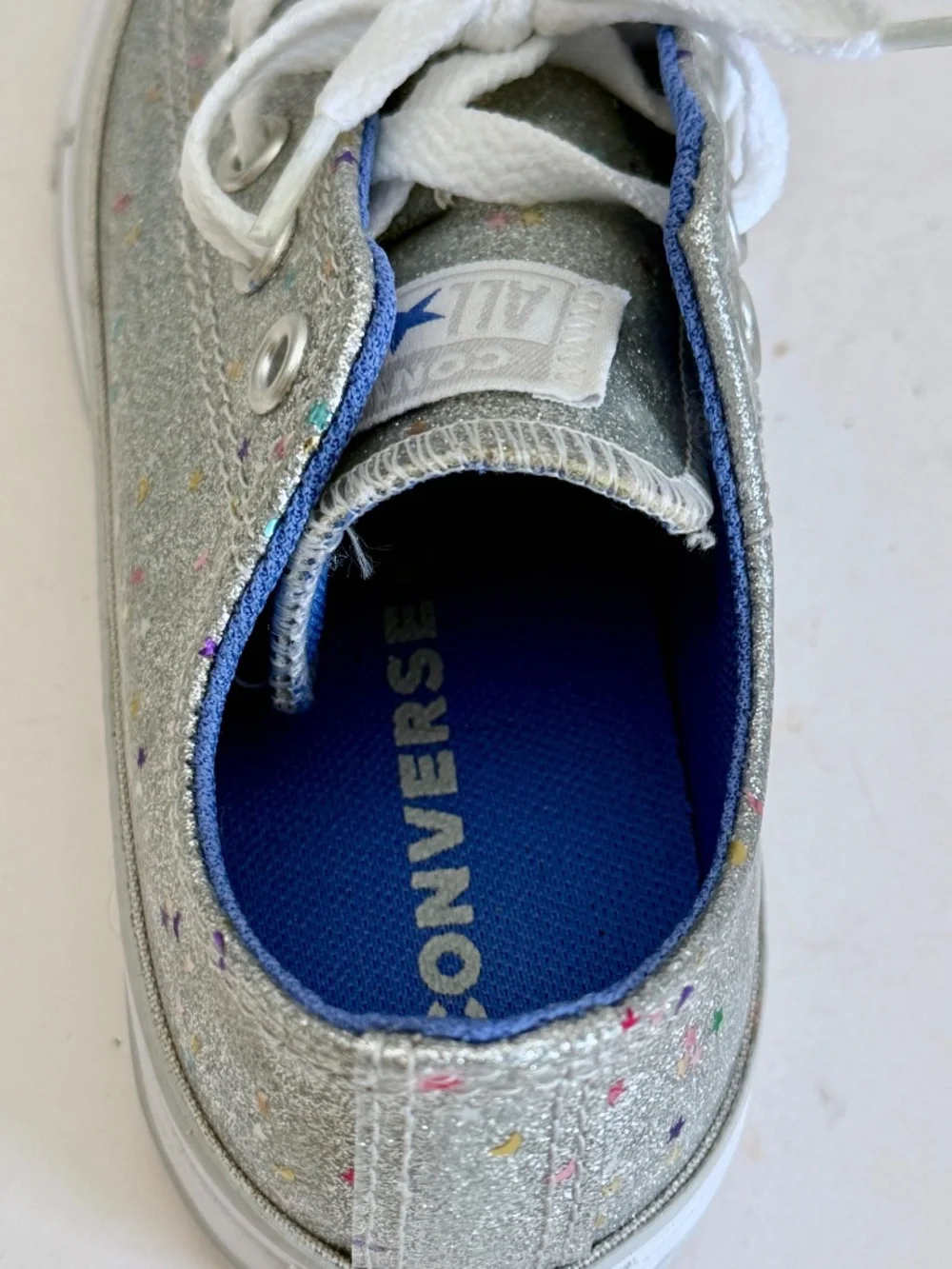 New Converse CTAS OX Glitter Sneakers Silver Stars Size 13